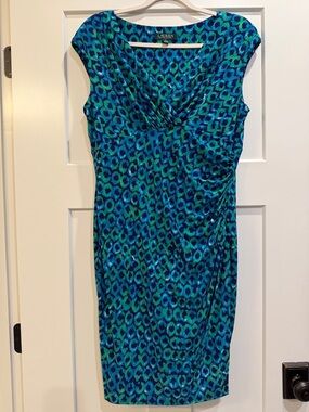 Lauren Ralph Lauren Teal and Blue Printed Surplice Midi Dress Size 12 Like New